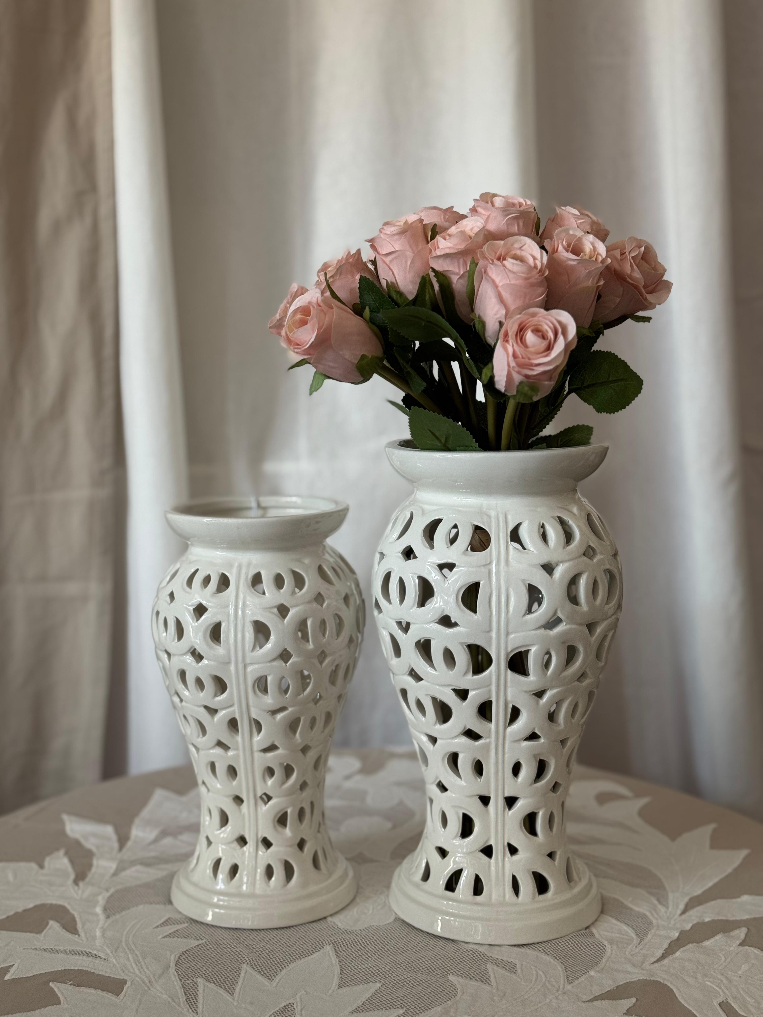 Vaso traforato in ceramica grande - H.27x13 cm - L'Arte di Nacchi